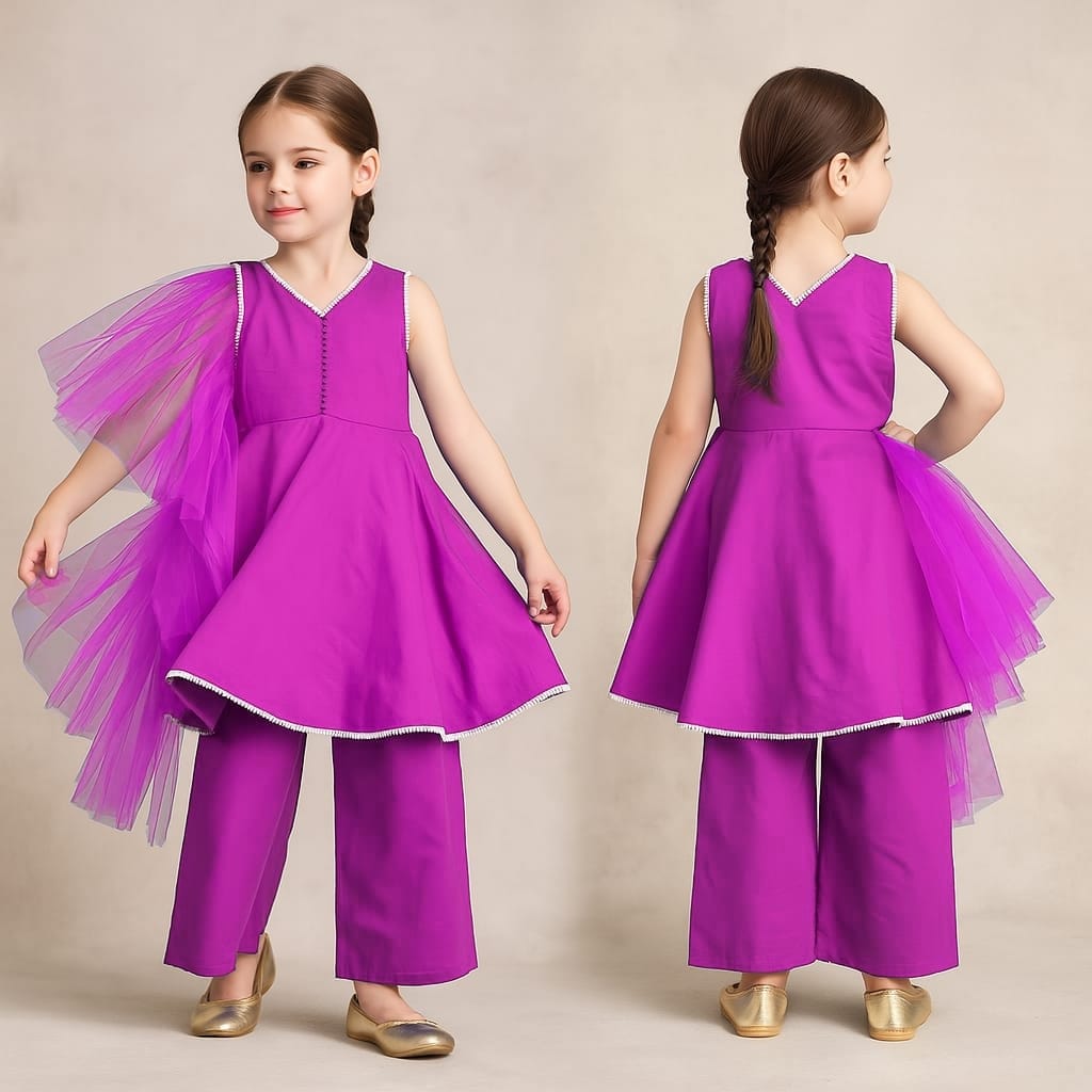 Babyhug Woven Sleeveless Brocade  Kurti Palazzo and Dupatta Set -Fuschia