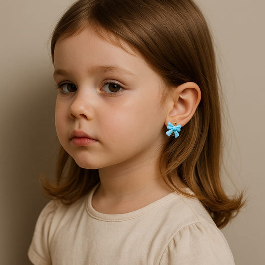 Blue Bow Clip On Earring