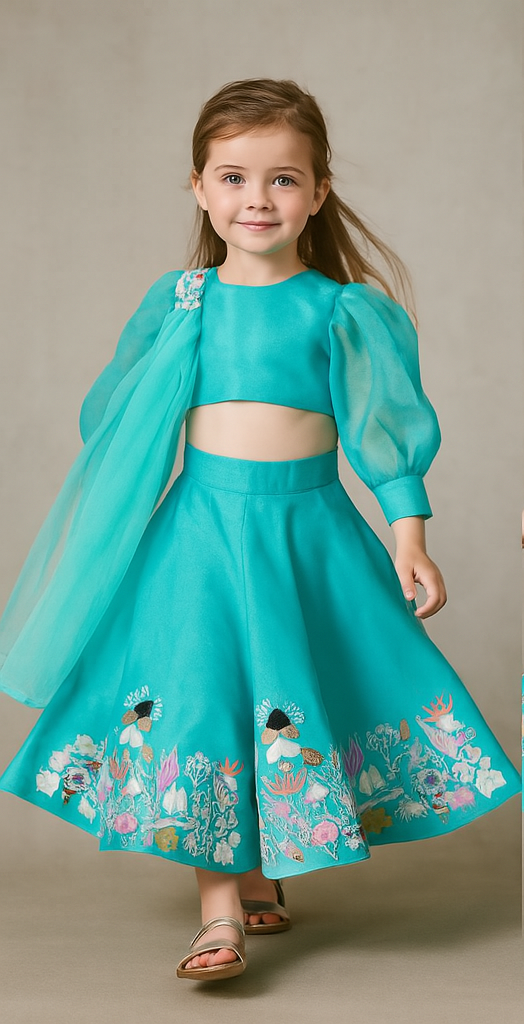 Pre Order: Sky Blue Stylish Round Neck Top With Palazzo And Dupatta