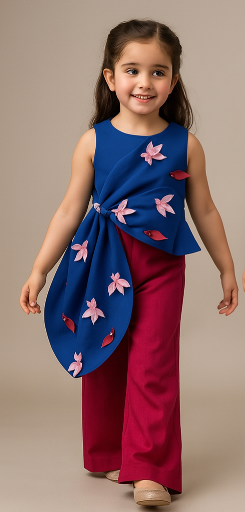 Pre Order: Oversized Bowie Royal Blue Stylish Top And Fuchsia Pink Pant