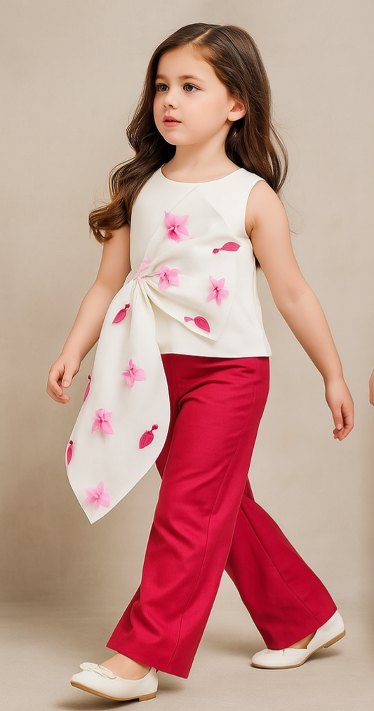 Pre Order: Over Sized Bowie White Scuba Stylish Top And Fuchsia Pink Pant