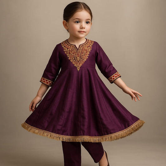 Pre Order: Elegant Purple Embroidered Kurti With Pants And Red Dupatta