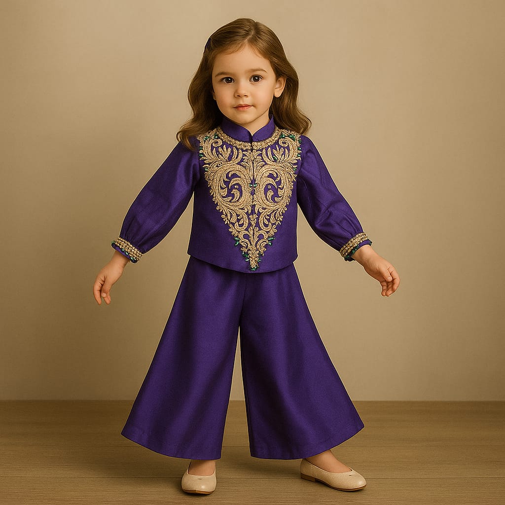 Pre Order: Stunning Embroidered Purple Embellished Top With Palazzo