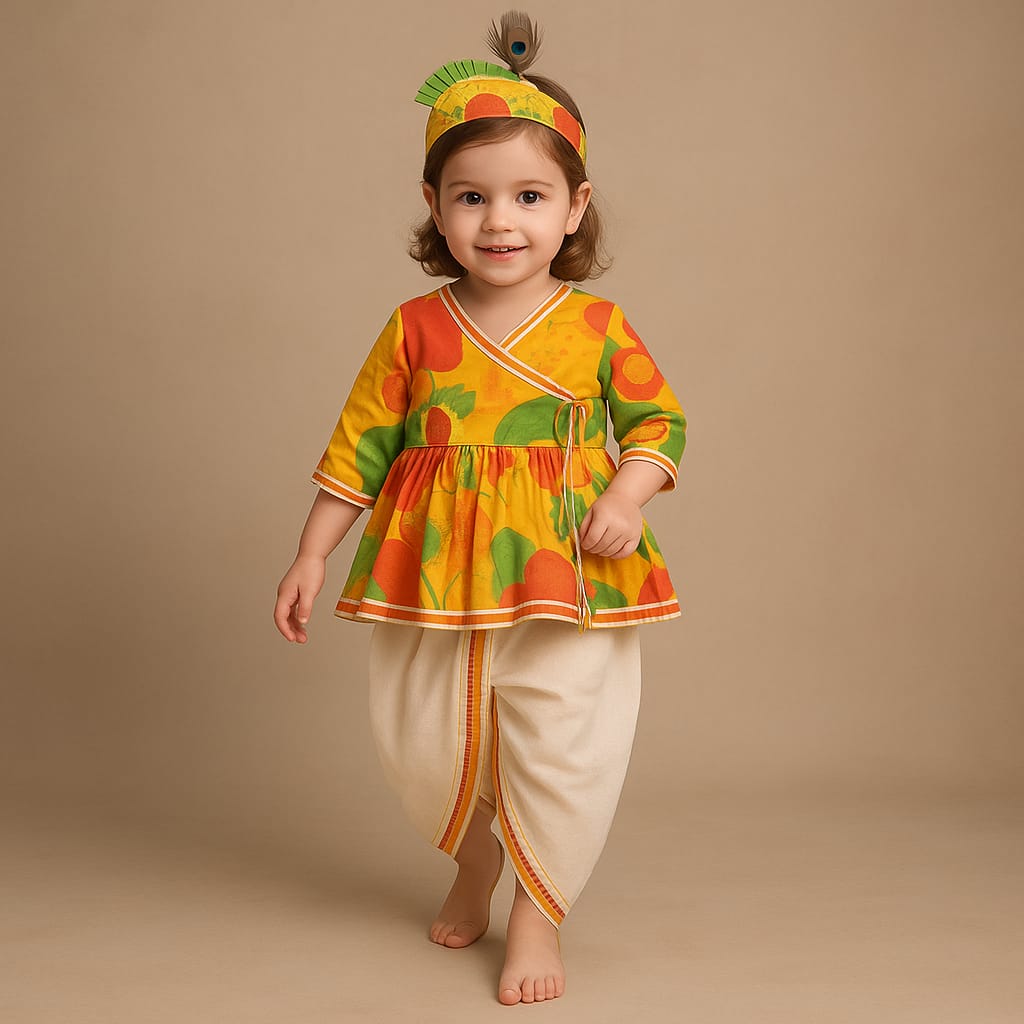 Pre Order: Multicolour Angarkha Top And Dhoti