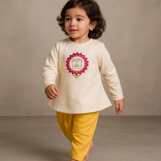 Pre Order: Yellow And off White Embroidered Dhoti Kurta