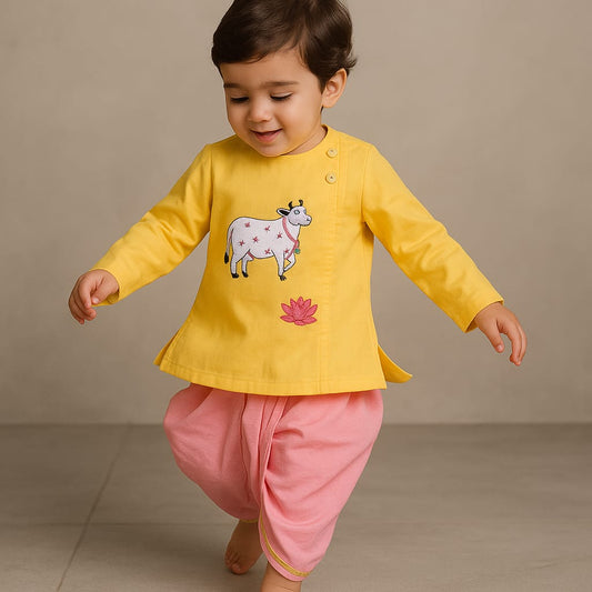 Pre Order: Yellow Nandi Embroidered Dhoti Kurta