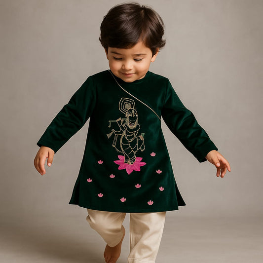 Pre Order: Green Krishna Embroidered Set