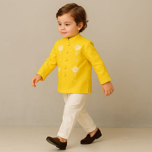 Pre Order: Yellow Ganpati Embroidered Sherwani