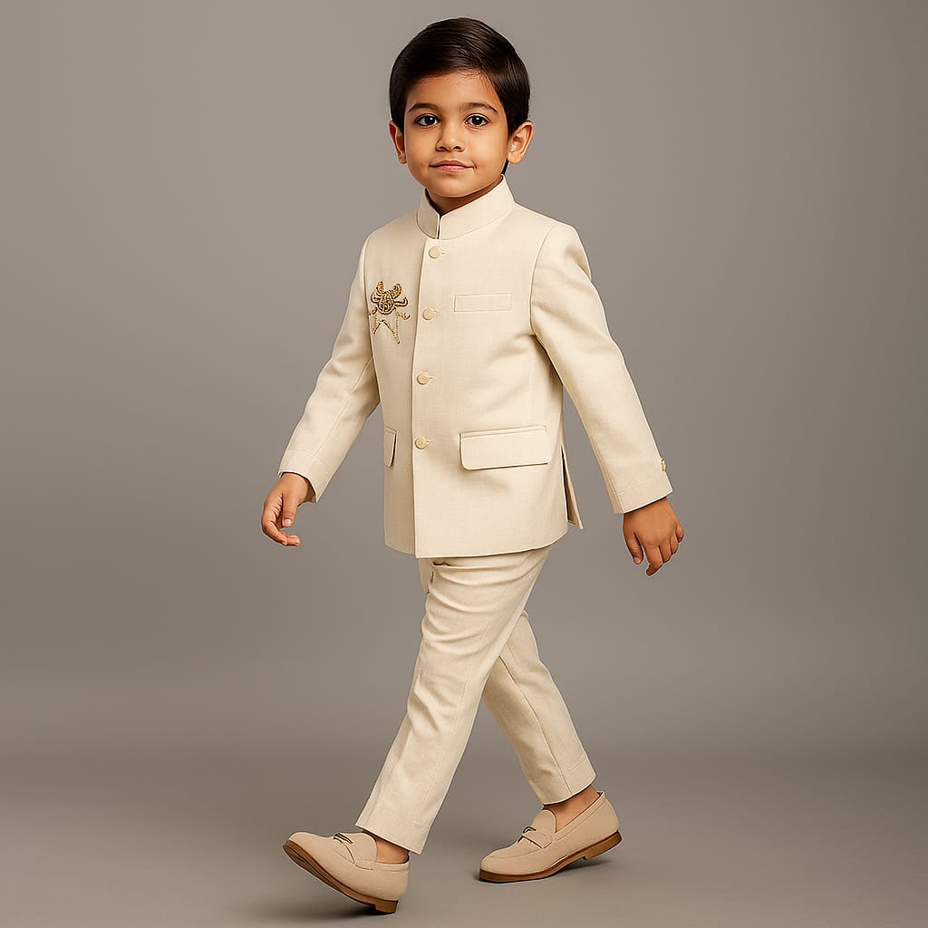 Pre Order: Beige Sherwani With Pocket Detailing And Matching Pant