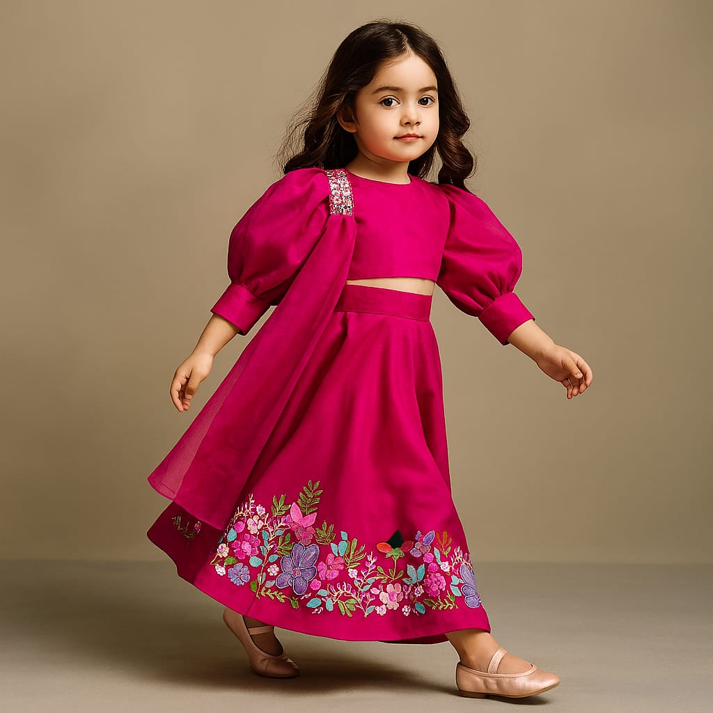 Pre Order: Stylish Round Neck Pink Top With Palazzo And Dupatta