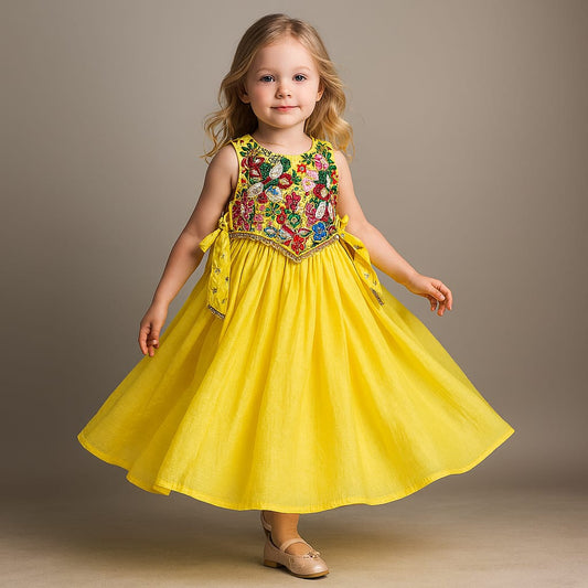 Pre Order: Yellow Kurti With Embroidered Top