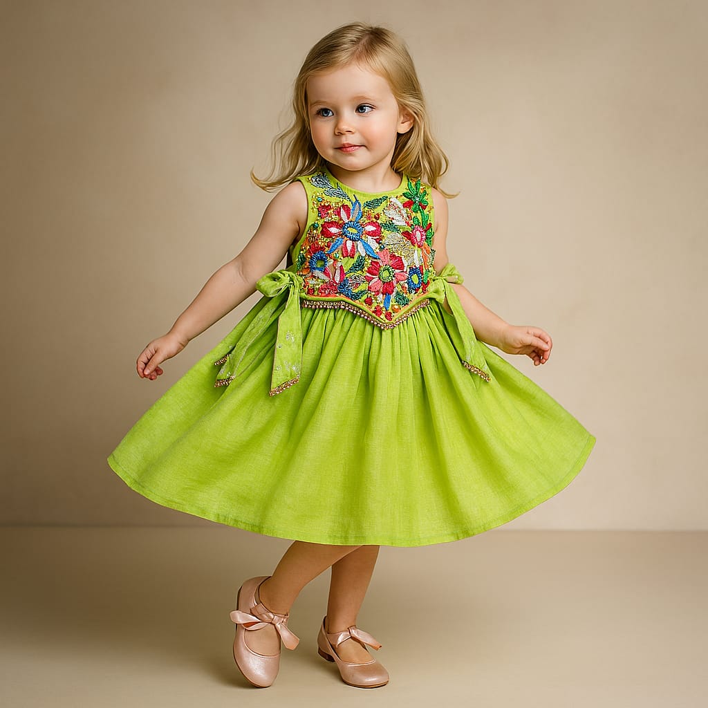 Pre Order: Green Kurti With Embroidered Top