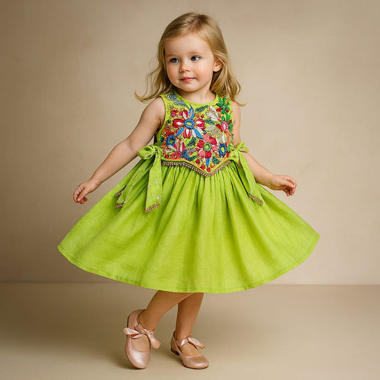 Pre Order: Green Kurti With Embroidered Top