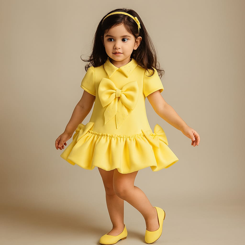 Pre Order: Yellow Collared Stylish Bow Dress