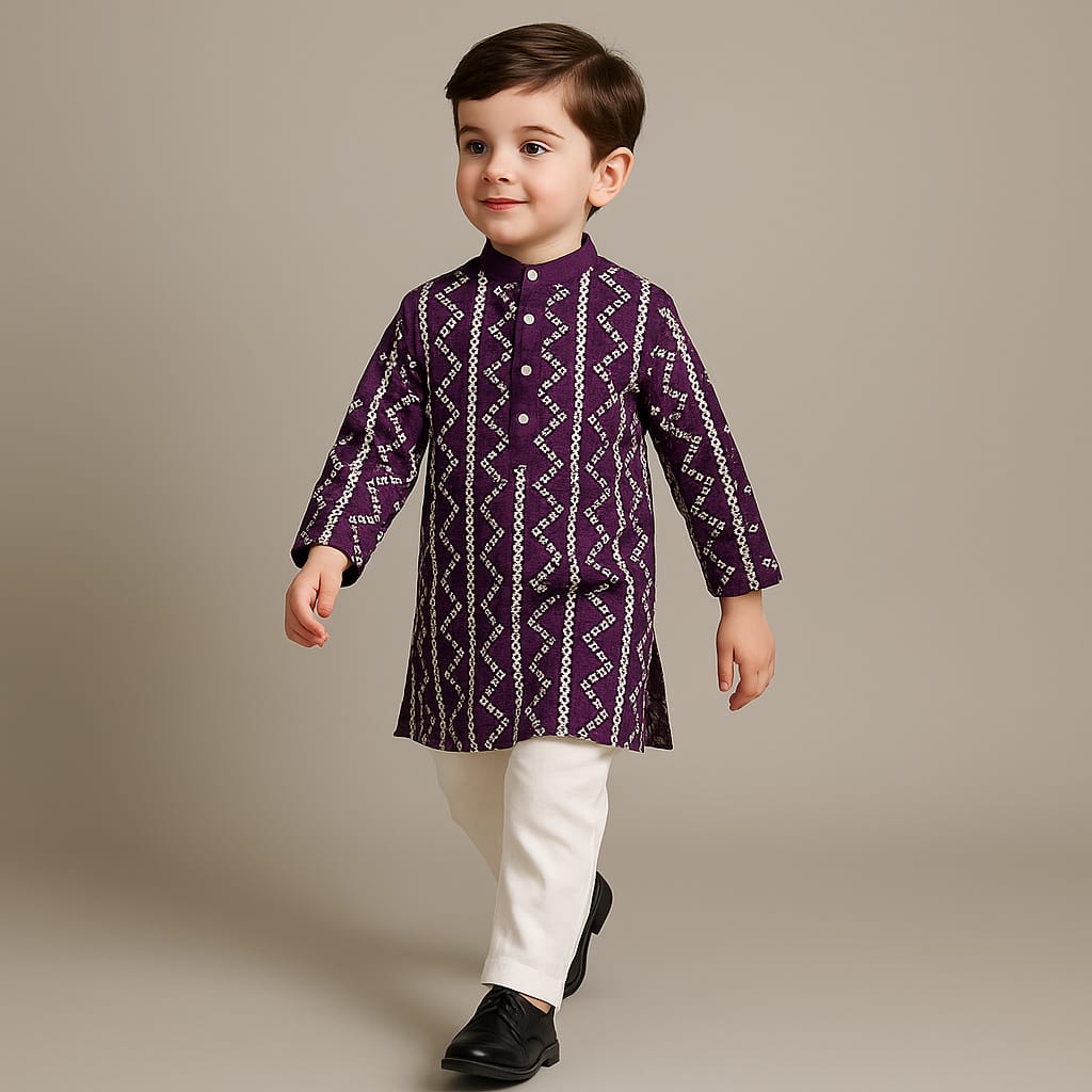 Pre Order: Maroon Zig Zag Printed Kurta Pyjama Set