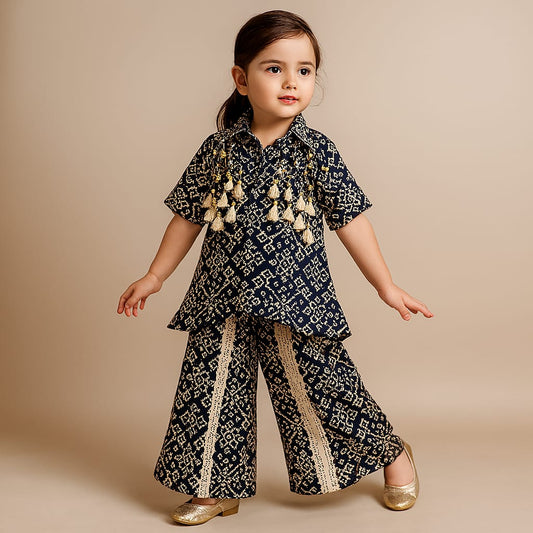 Pre Order: Stylish Printed Shirt Style Kurti With Palazzo