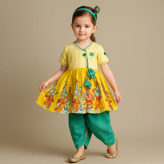 Pre Order: Kanha Printed Peplum Top With Dhoti