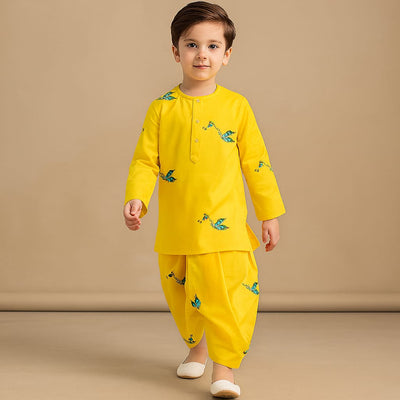 Pre Order: Yellow Embroidered Kurta And Dhoti Style Pant