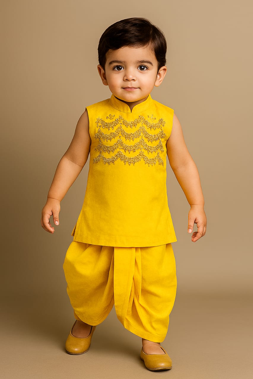 Pre Order: Yellow Embroidered Kurta with Dhoti