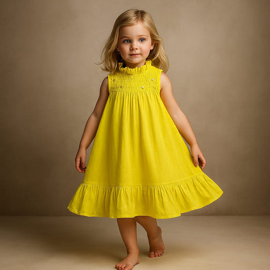 Pre Order : Ada Halter Neck Embroidered Yellow Dress