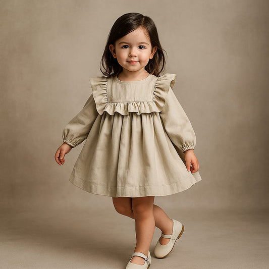 Pre Order: Anna Ruffle Grey Knee Length Dress