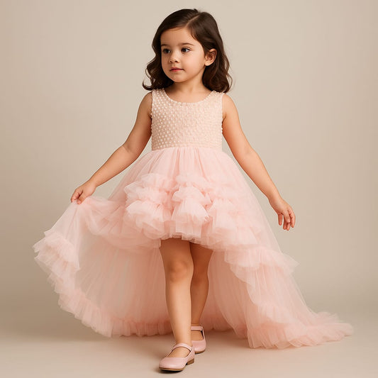 Pre Order: Peach Pearl Up And Down Frill Dress