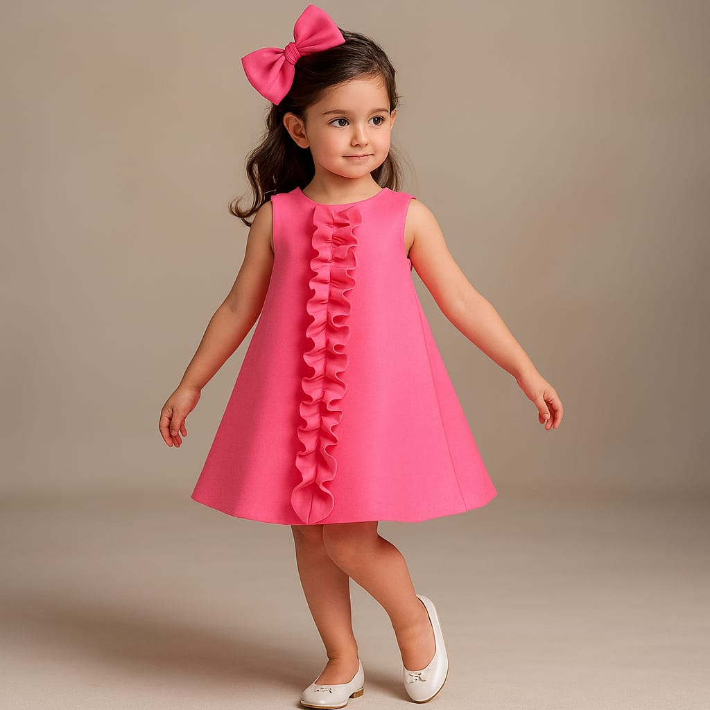 Pre Order: Pleated Ruffled Enhanced Pink Scuba Dress