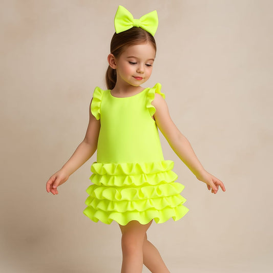 Pre Order: Pleated Ruffled Enhanced Green Scuba Dress