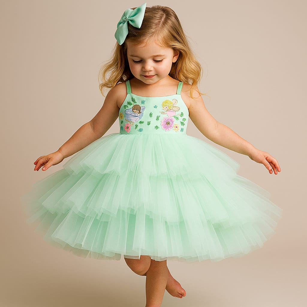 Pre Order: Pretty Kitty Frills Enhanced And Layered Pink Net Dress