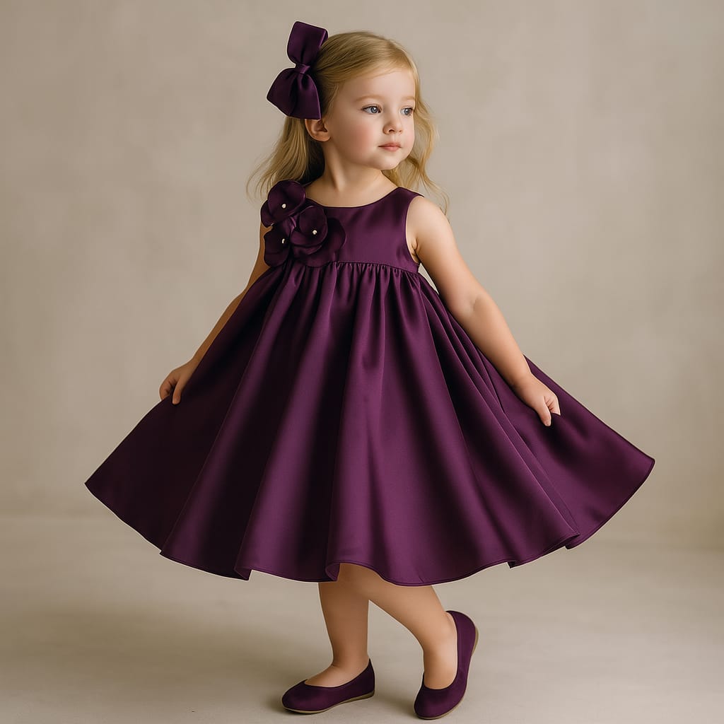 Pre Order: Hand Made Fabric Flower Adorned Purple Dress