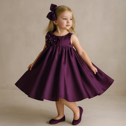 Pre Order: Hand Made Fabric Flower Adorned Purple Dress