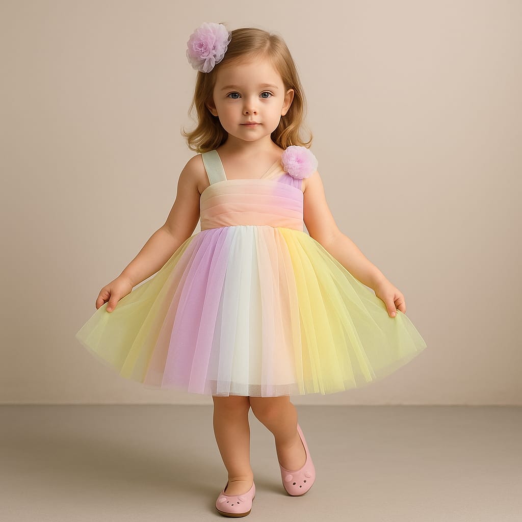 Pre Order: Multi Coloured Pleated Belt Dress