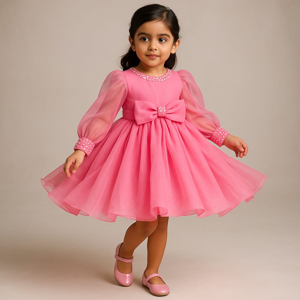 Pre Order: Beautiful Pink Dress With Cuff Sleeves