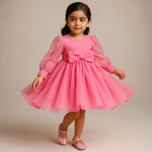 Pre Order: Beautiful Pink Dress With Cuff Sleeves