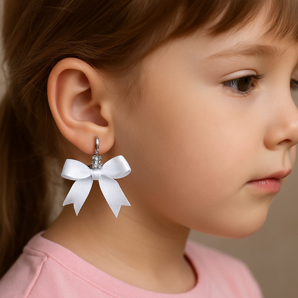 White Bow Clip On Earring