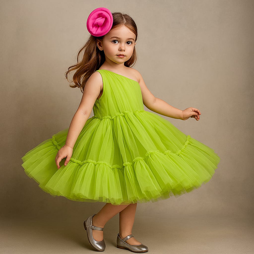 Pre Order: Contrasting Rose Adorned One Shoulder Green Dress