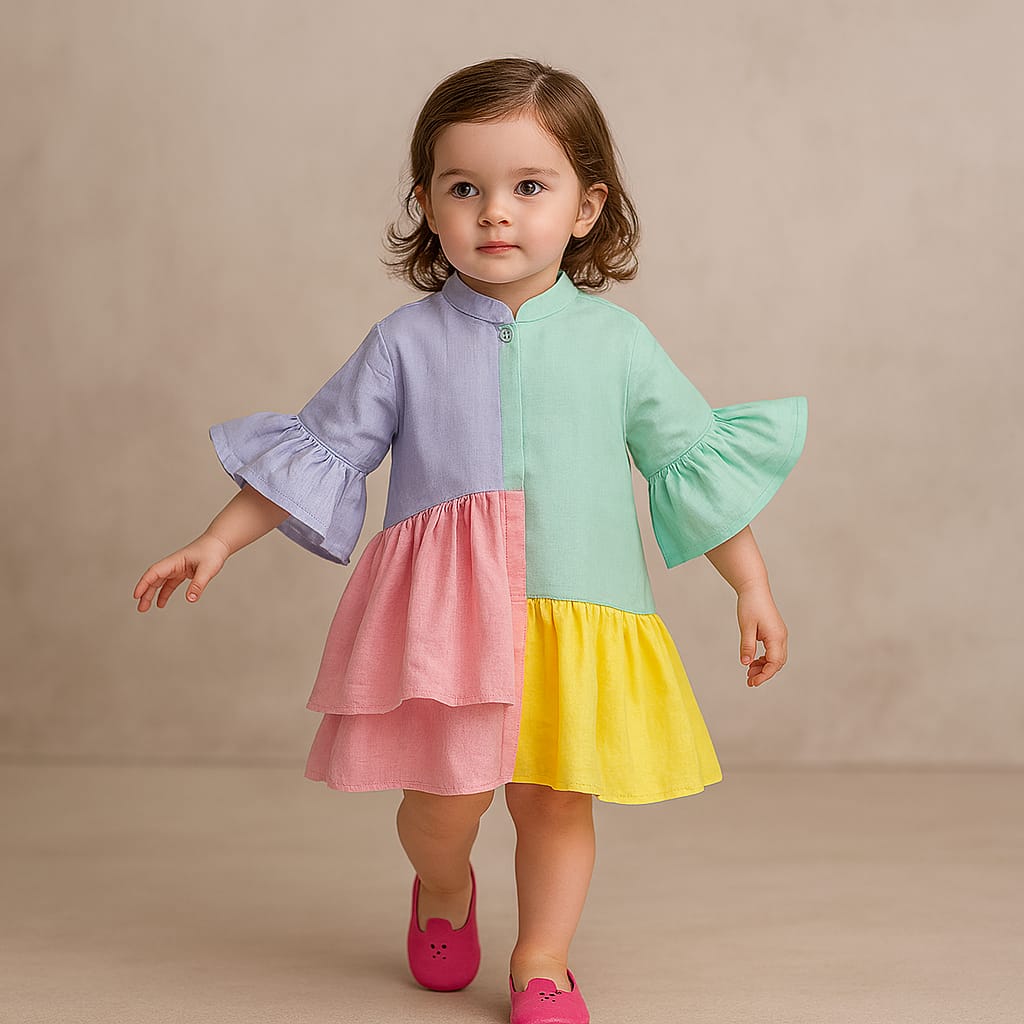 Pre Order: Ariana Fancy Colour Block Front Open Dress