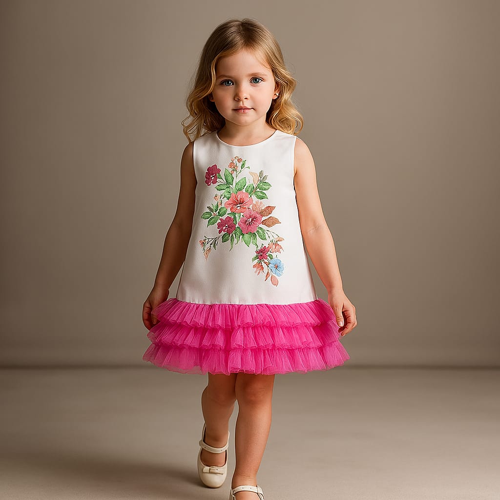Pre Order: White Multicoloured Floral Print Dress
