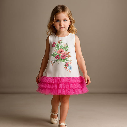 Pre Order: White Multicoloured Floral Print Dress