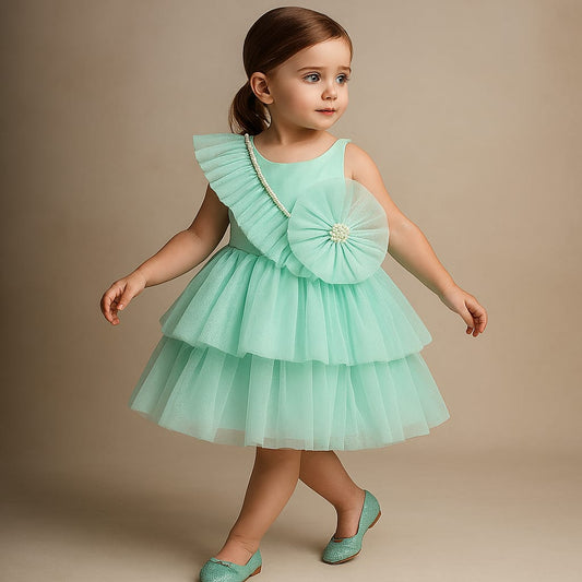 Pre Order: Organza Flower Embellished Green Dress