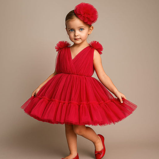 Pre Order: Enchanting Crimson Red Gathered Dress