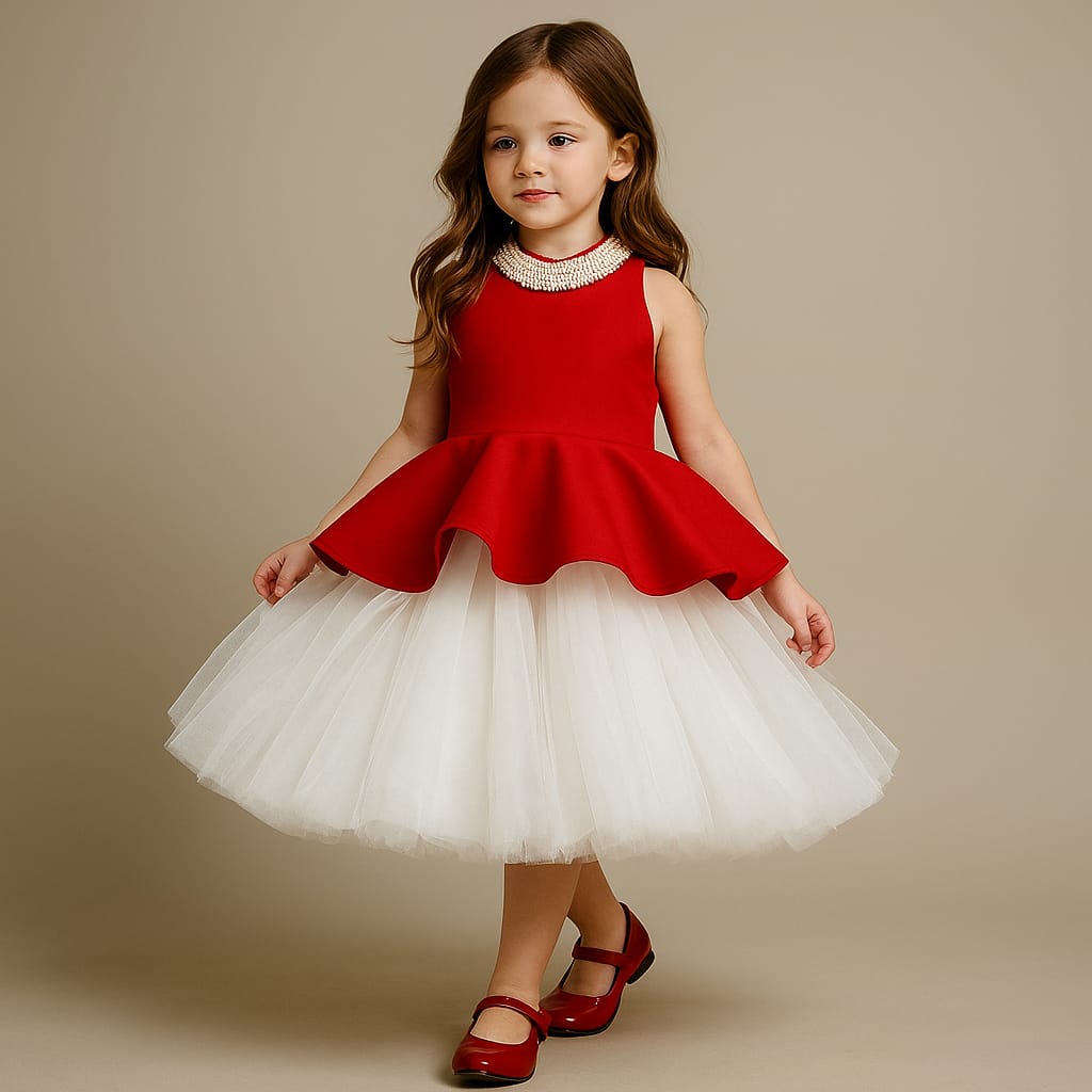 Pre Order: Ruffle Hem Dual Tone Dress With Detachable Back Bow