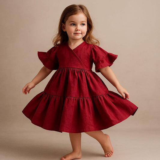 Pre Order: Agatha Red Tiered Knee Length Dress