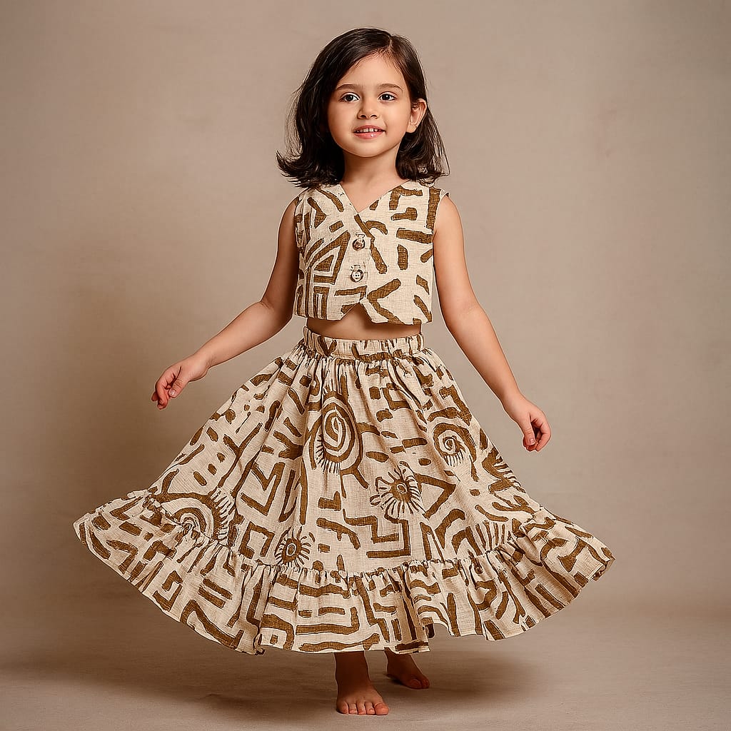 Pre Order: Printed Gota Lace Work Top With Ruffled Hem Lehenga