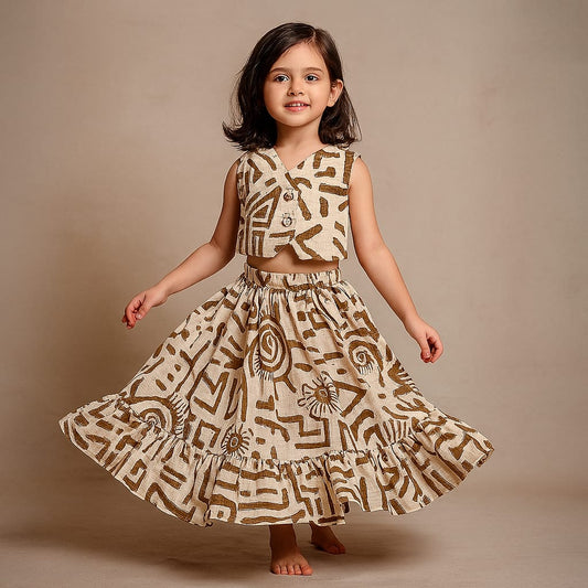 Pre Order: Printed Gota Lace Work Top With Ruffled Hem Lehenga
