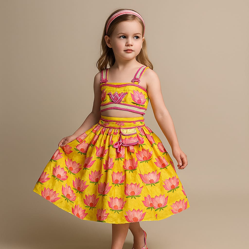 Pre Order: Floral Printed Strappy Crop Top With Lehenga