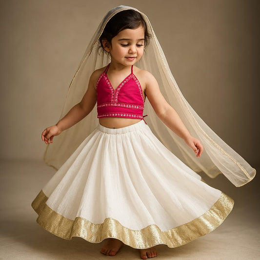Pre Order: Halter Neck Pink Top And Flared Lehenga