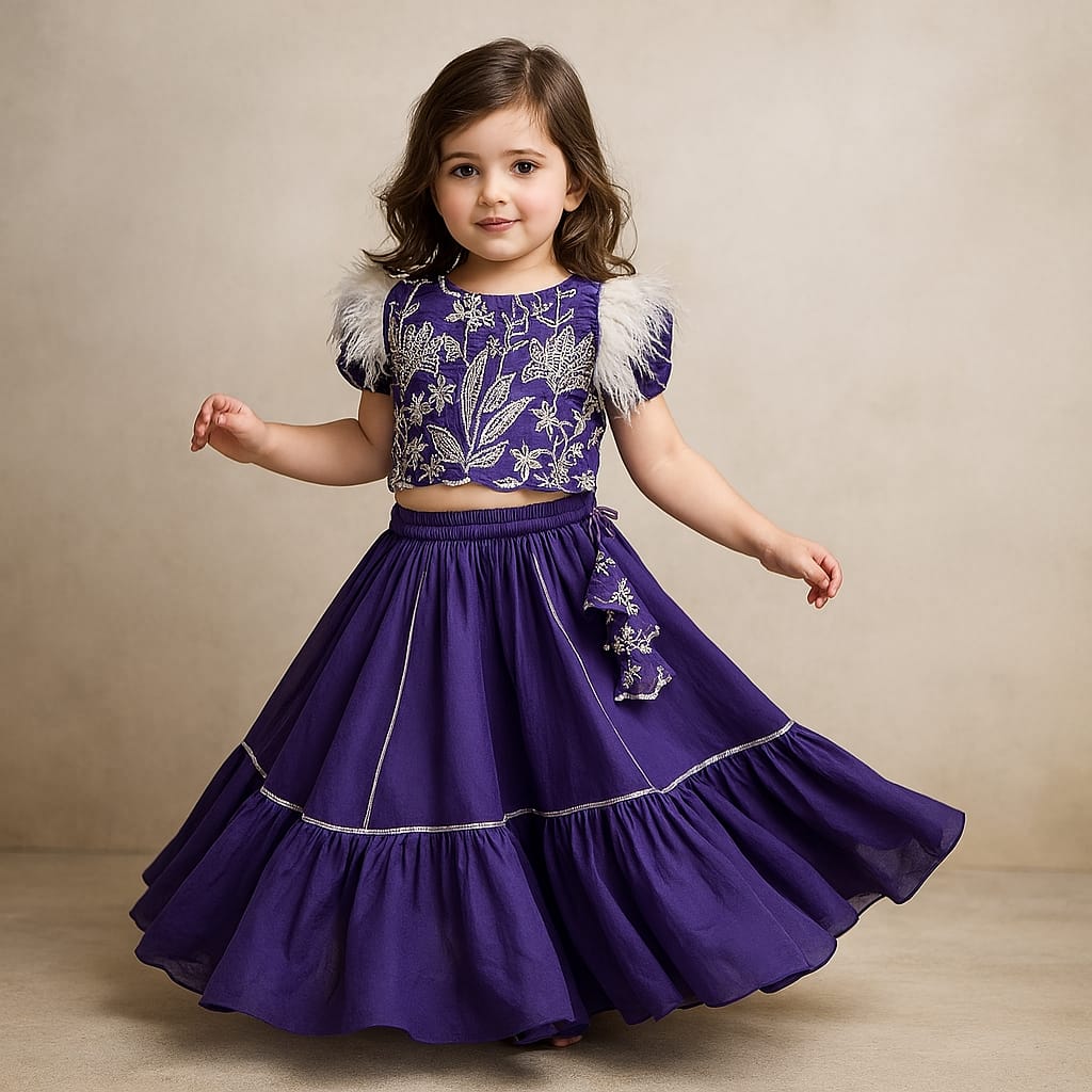 Pre Order: Sequins And Embroidered Top With Frilly Hem Lehenga