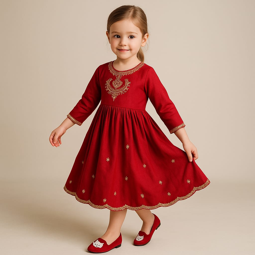 Pre Order: Maroon Embroidered Dress