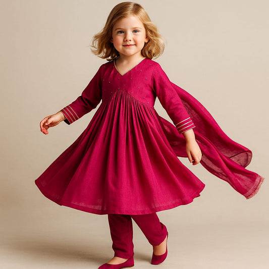 Pre Order: Beads Adorned pink Sleeveless Kurti And Pant With Dupatta